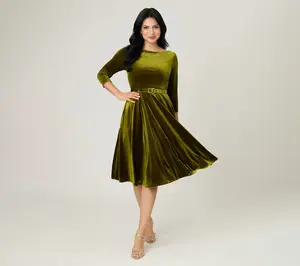 Unique Vintage Chartreuse Velvet Devon Swing Dress