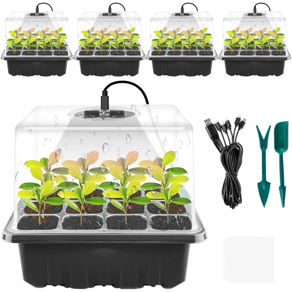 Seed Starter Tray with Grow Light, Thicken Seedling Starter Trays, Durable Growing Tray, Planting Trays, Humidity Domes, Heightened Lids, Seed Starter Kit, Plant Growing Set, Garden Supplies