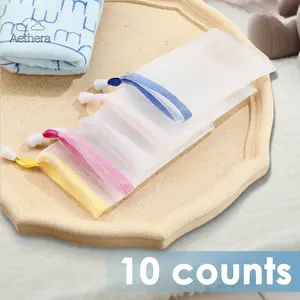 10Pcs Exfoliating Bar Soap Pouch, TikTok Viral Double Layer Thickened Bubble Mesh Bag, Soft Foam Net Soap Saver Sack with Drawstring, Random Color Portable Soap Holder, Gentle Exfoliating Tool for Bath Shower Spa & Daily Body Cleansing