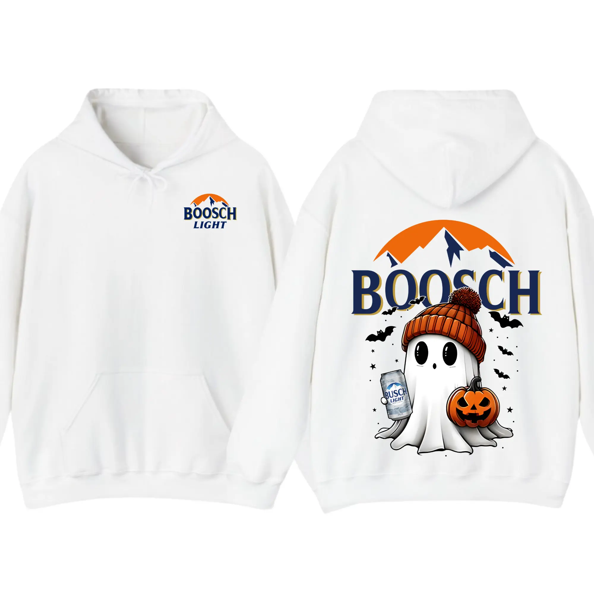Boosch Light Halloween Cute Boo Ghost Pumpkin Hoodie, Trendy Graphic Hoodie for Men for Women