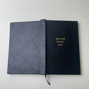 Vintage Faux Leather Hardcover Journal Notebook, Inspirational Gold Foil "Better Every Day" Daily Diary, Thick Paper Writing Planner with Bookmark for Office School & Personal Use