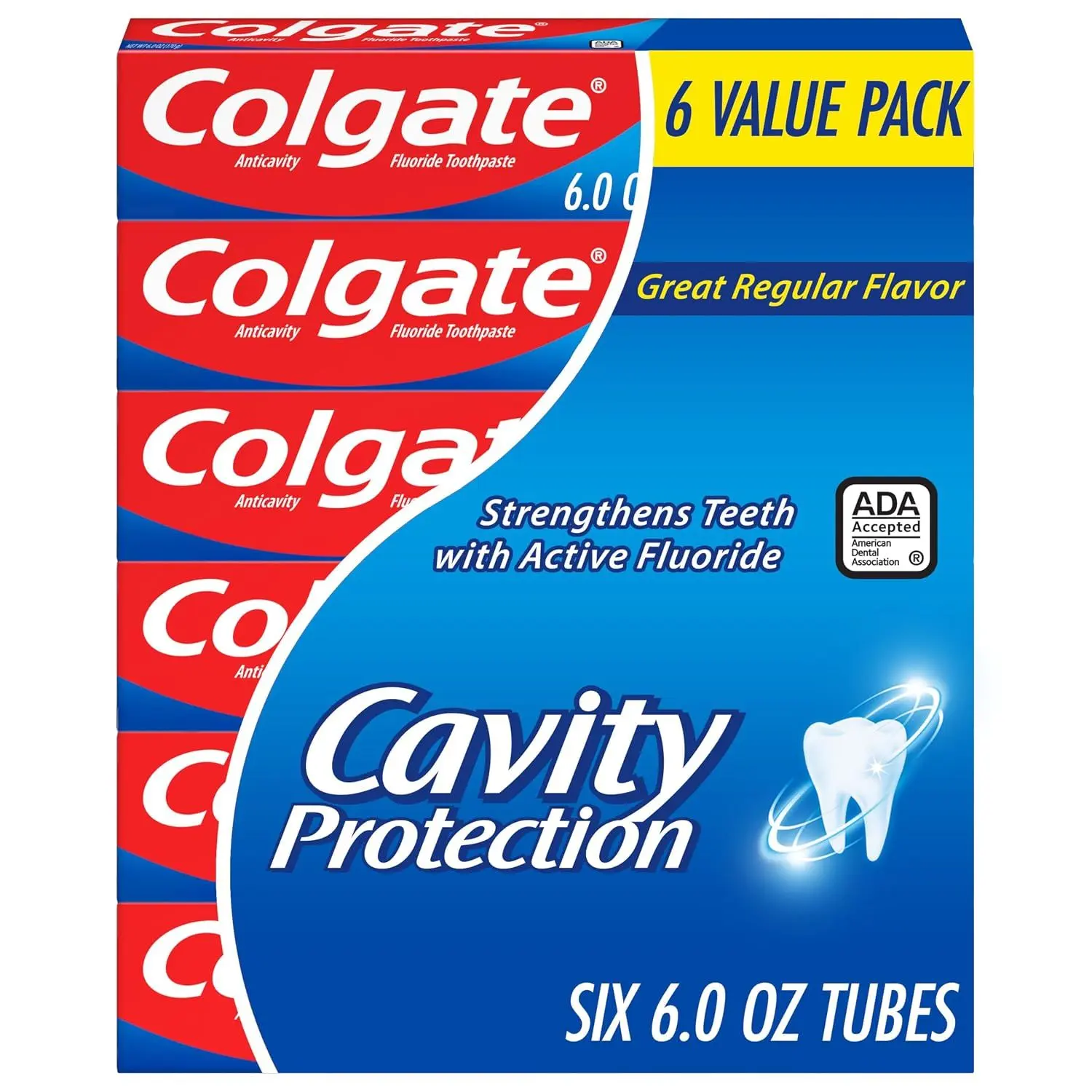 Colgate Cavity Protection Toothpaste with Fluoride, Minty Great Regular Flavor, Anti Cavity Toothpaste, 24 Pack, 1 Oz Tubes