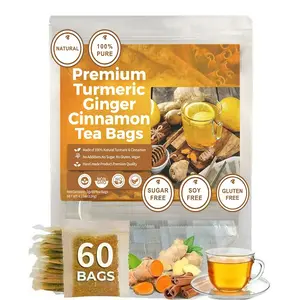 60 Tea Bags - Turmeric Ginger Cinnamon Tea - 100% handmade,Eco-conscious Bags|No Sugar,No Caffeine,No Gluten,Vegan