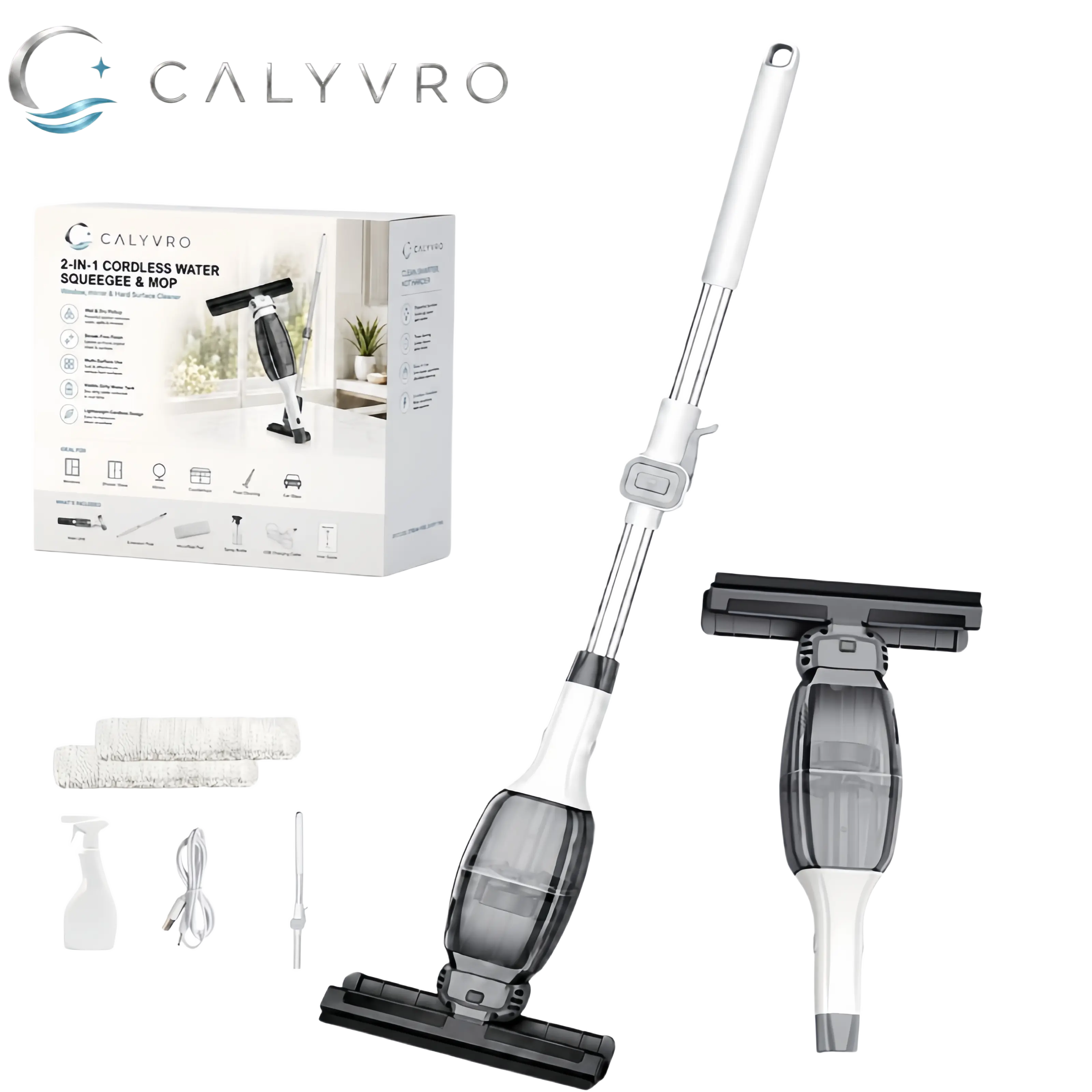 2 in1 Cordless Window Vacuum Cleaner for Glass, Shower Doors, Mirrors, Car Windows, Floor Tiles & Bathroom Tiles