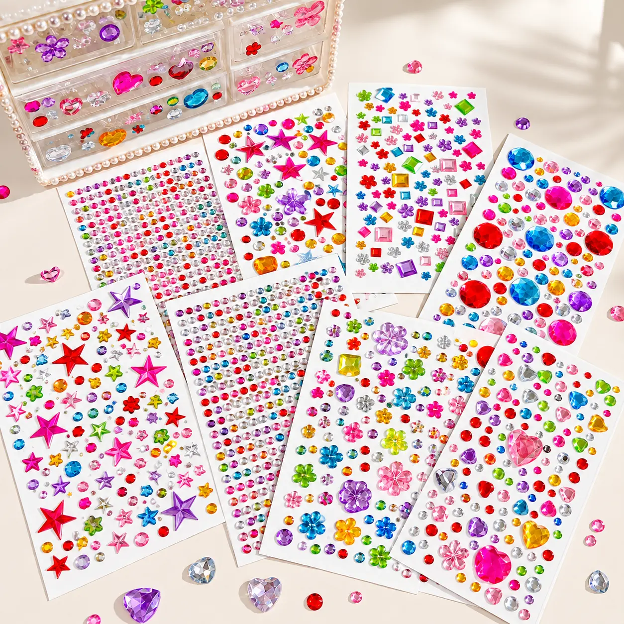 3514PCS Rhinestone Gem Stickers, 10 Sheets Colorful Self-Adhesive Gems, Assorted Shapes Bedazzling Kit for DIY Crafts, Scrapbooking, Journaling, Card Making & Party Decorations