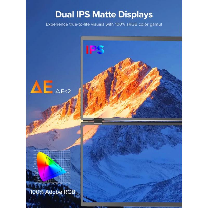 UPERFECT 15.6" Dual Portable Monitor 1080P IPS Folding Stacked Triple Laptop Screen Extender with Stand USB-C mini HDMI Plug