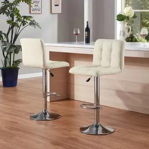 Bar Stools 1 Set of 2, Counter Height Bar Stools, Square Cushion Bar Stools with Back, Footstool, Cafe, White