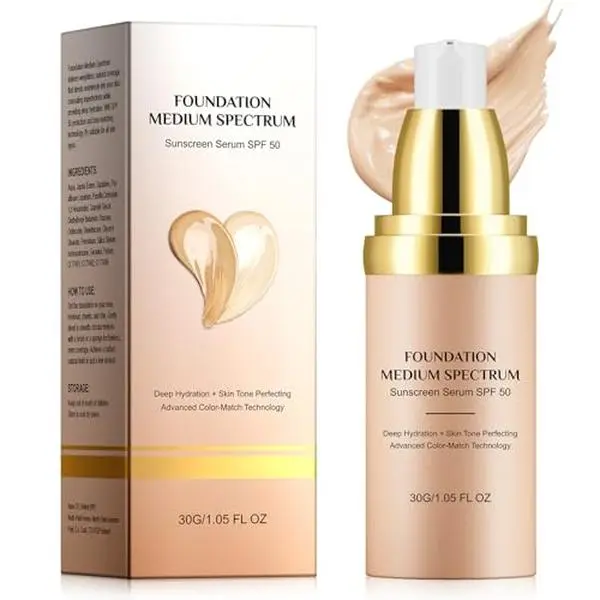 Foundation 4 in 1 - Medium Spectrum with SPF 50+, Anti-Aging, Concealer, Sun Protection, Hydrating Color Changing Foundation Makeup - Longwearing & Waterproof for Sport, Dancing (1PC, 30ml)