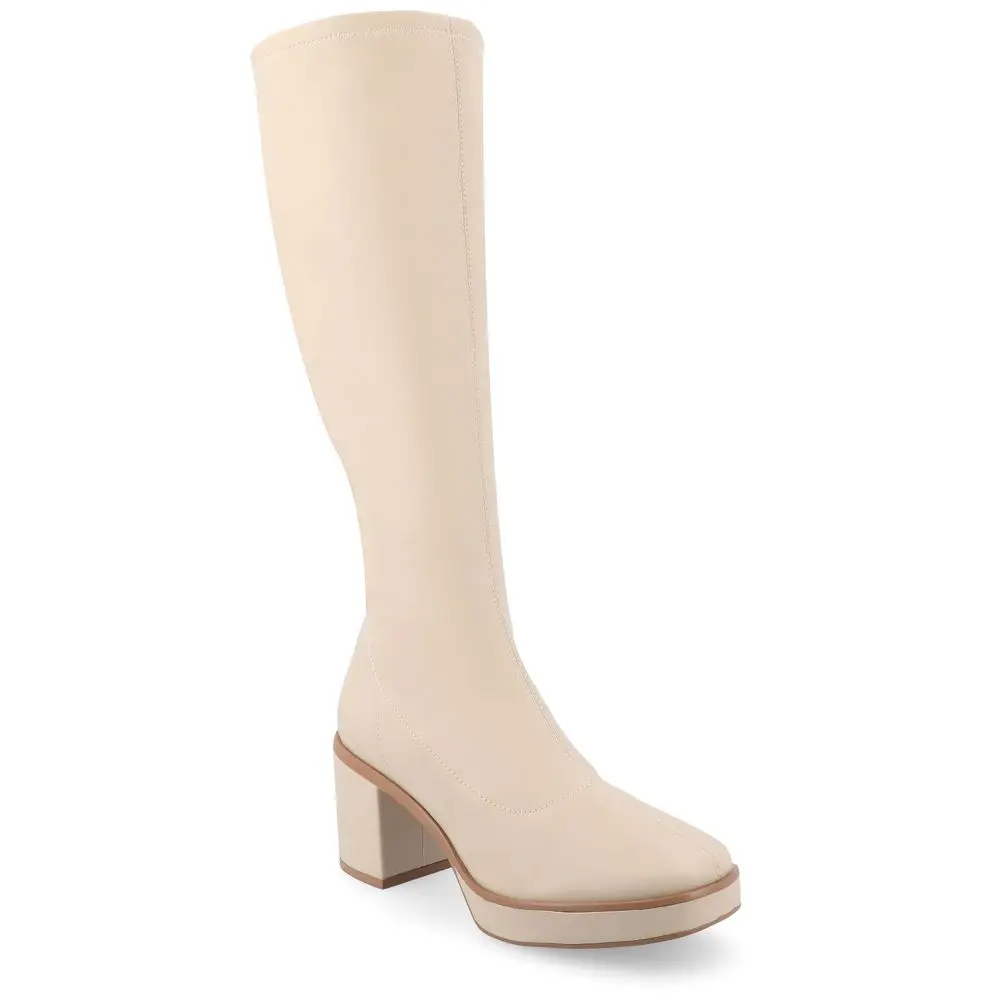 Journee Collection Women's Alondra Knee-High Platform Square Toe Boots - Cream, Size 9 - Women's Shoe, Footwear, Statement Shoes