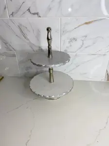 SILVER MARBLED TWO TIER CAKE STAND