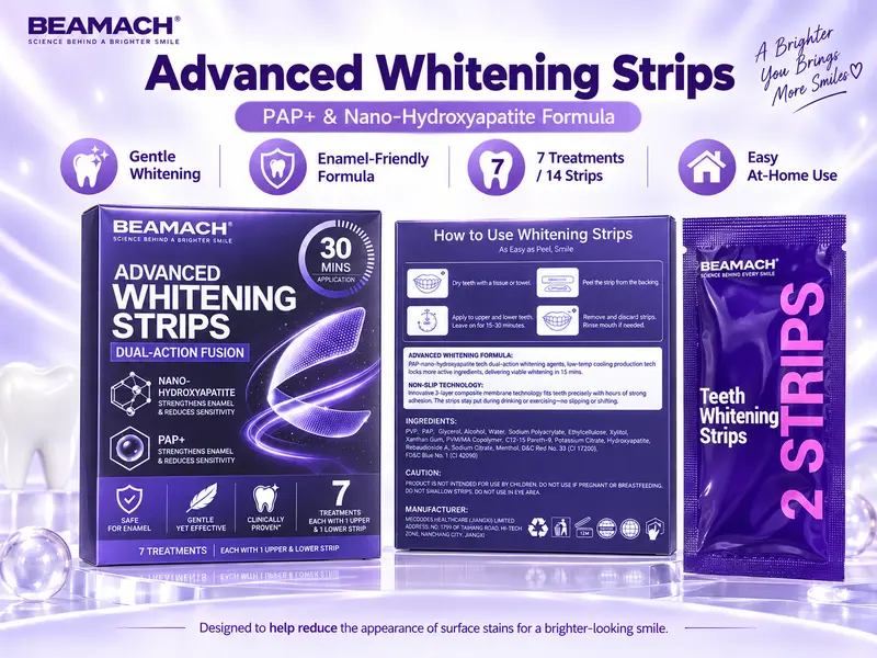 Beamach Purple Teeth Whitening Strips - Peroxide-Free PAP Formula ...