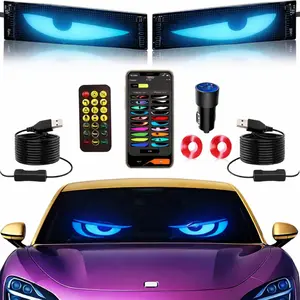 2PCS LED Eyes for Car Windshield, 14.96 x 3.94 Inch 16x64 Pixel RGB LED Display for Car with App & Remote Control, USB Powered Animated LED Eyes for Cars Events SUV Trucks