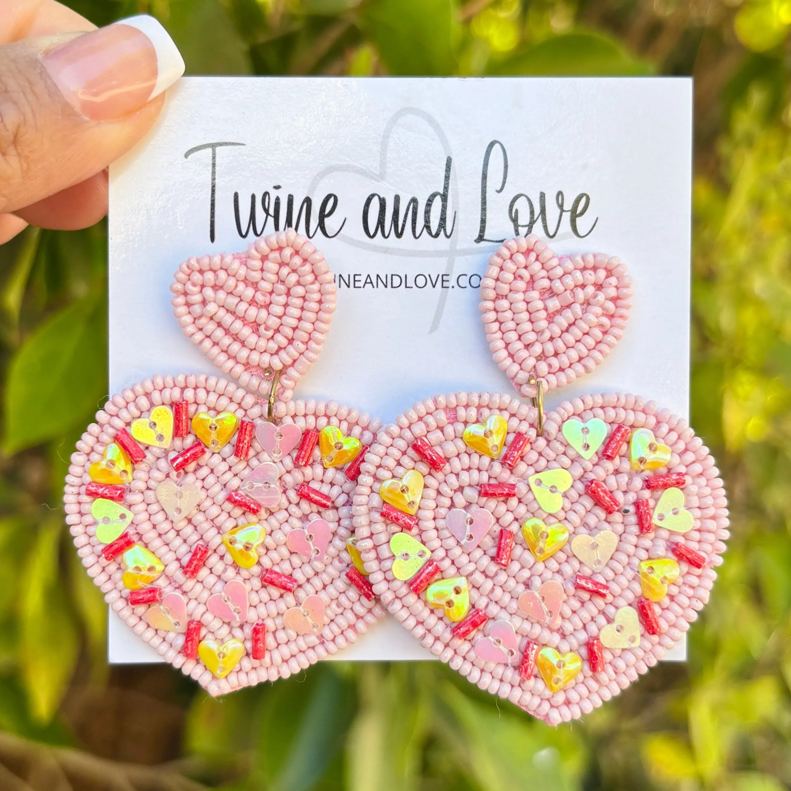 Pink Confetti Heart Beaded Earrings