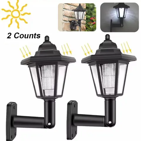 2-Pack LED Outdoor Solar Pathway Light Garden Lamp Energy Saving Wall Mount for Yard Decoration Lighting, Outside Lights for Yard, Solar Lights Outdoor, Solar Powered Lighting, Non-Rechargeable Batteries Included