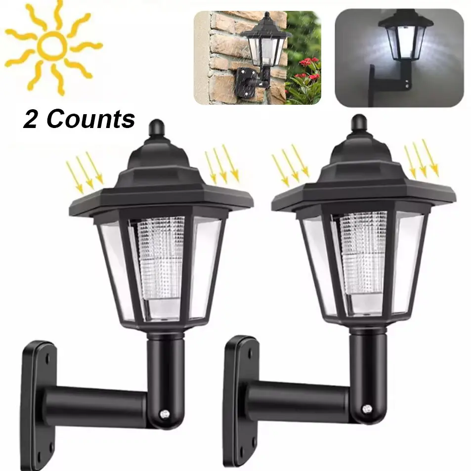 2-Pack LED Outdoor Solar Pathway Light Garden Lamp Energy Saving Wall Mount for Yard Decoration Lighting, Solar Lights Outdoor, Solar Powered Lighting, Non-Rechargeable Batteries Included