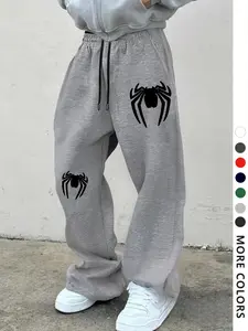 Men's Spider Pattern Print Drawstring Waist Sport Pants, Casual Gothic Joggers, Loose Fit, All Seasons, Unisex