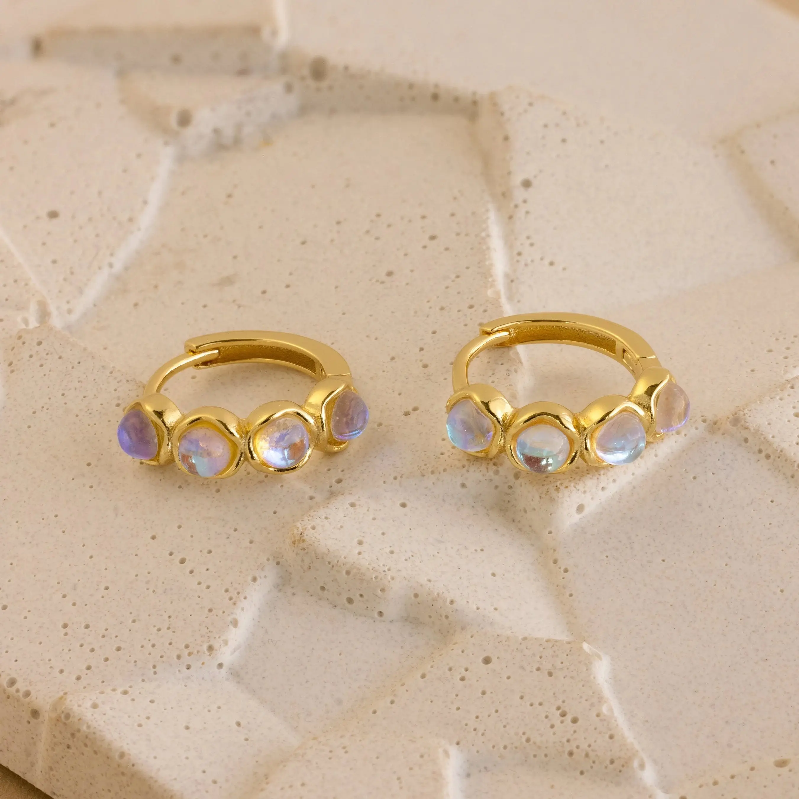 Clear Moonstone Huggies by Caitlyn Minimalist - Dainty Gemstone Huggie Hoop Earrings - Moonstone Jewelry - Gift for Her