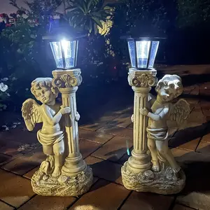 19.29 inch Roman Column Angel Solar Outdoor Statue, Roman Column Angel Garden Statue, Outdoor Solar Street Light Garden Landscape Decoration (Right, Left) Suitable for Garden, Courtyard Decoration Luminous Decoration
