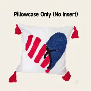Nordic Style Creative Blue Heart Circle Plush Pillow Cover, No Insert, Color Block Decor, Ideal for Home Enthusiasts and Young Adults