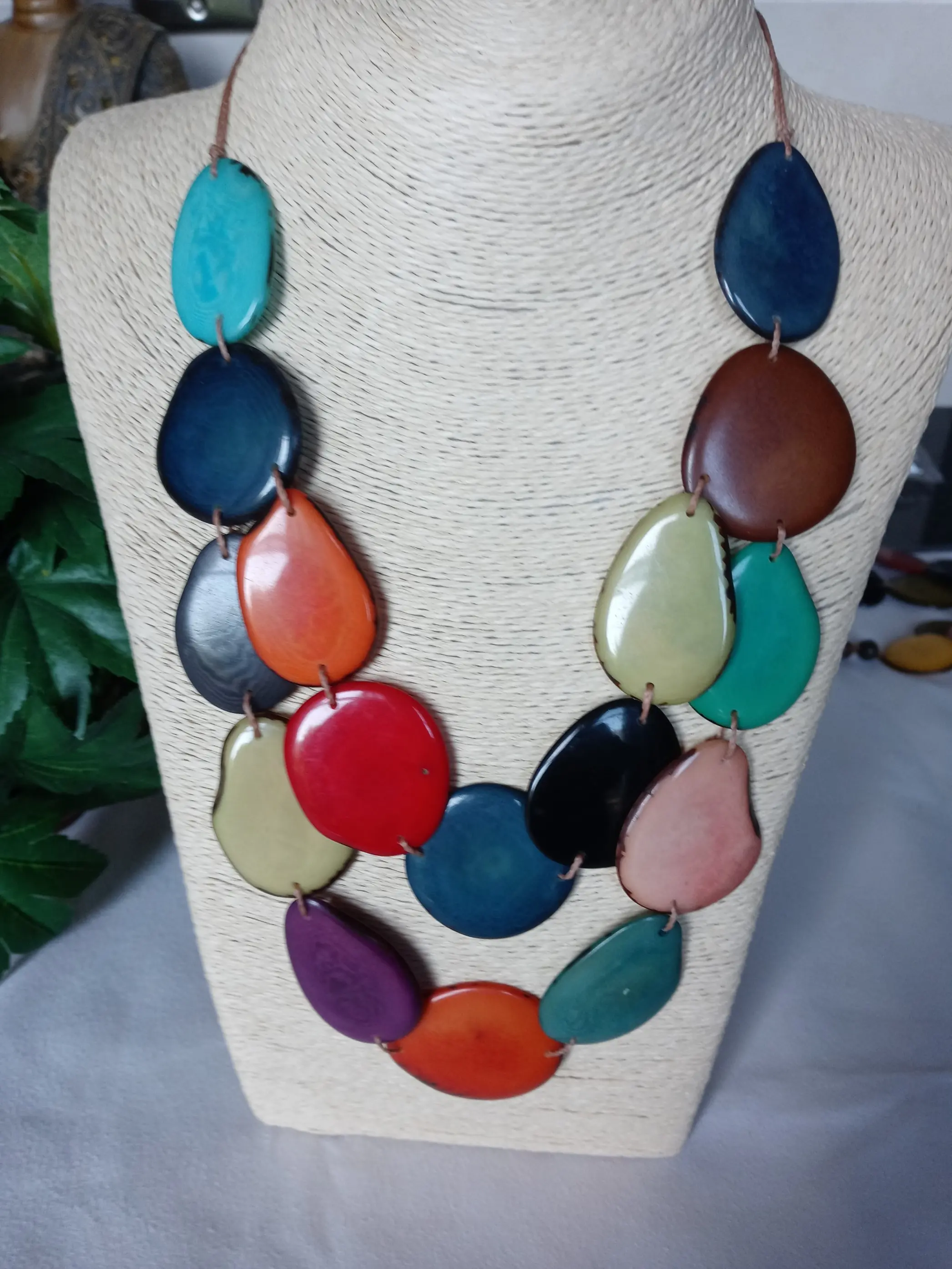 Handmade Tagua Nut necklace, Multicolor, 2 strands, adjustable length, assortment