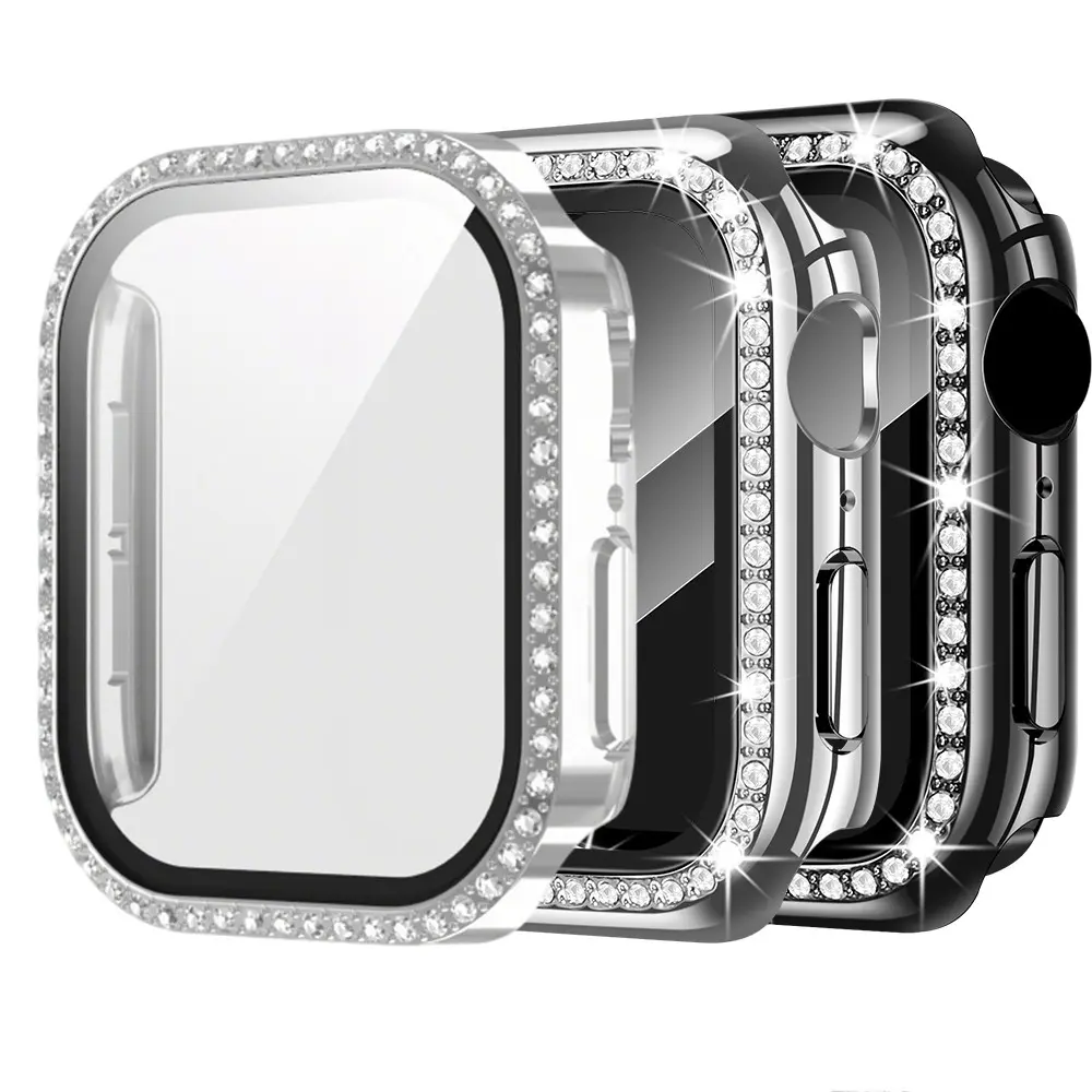 3-Piece Set Rhinestone Apple Watch Protective Case Cover, Screen Protector Included, Ultra-Thin Shockproof Shell, Fits Series 11-4/se, Perfect Gift for Women, Wearable Tech Accessories, Smartwatch Accessories