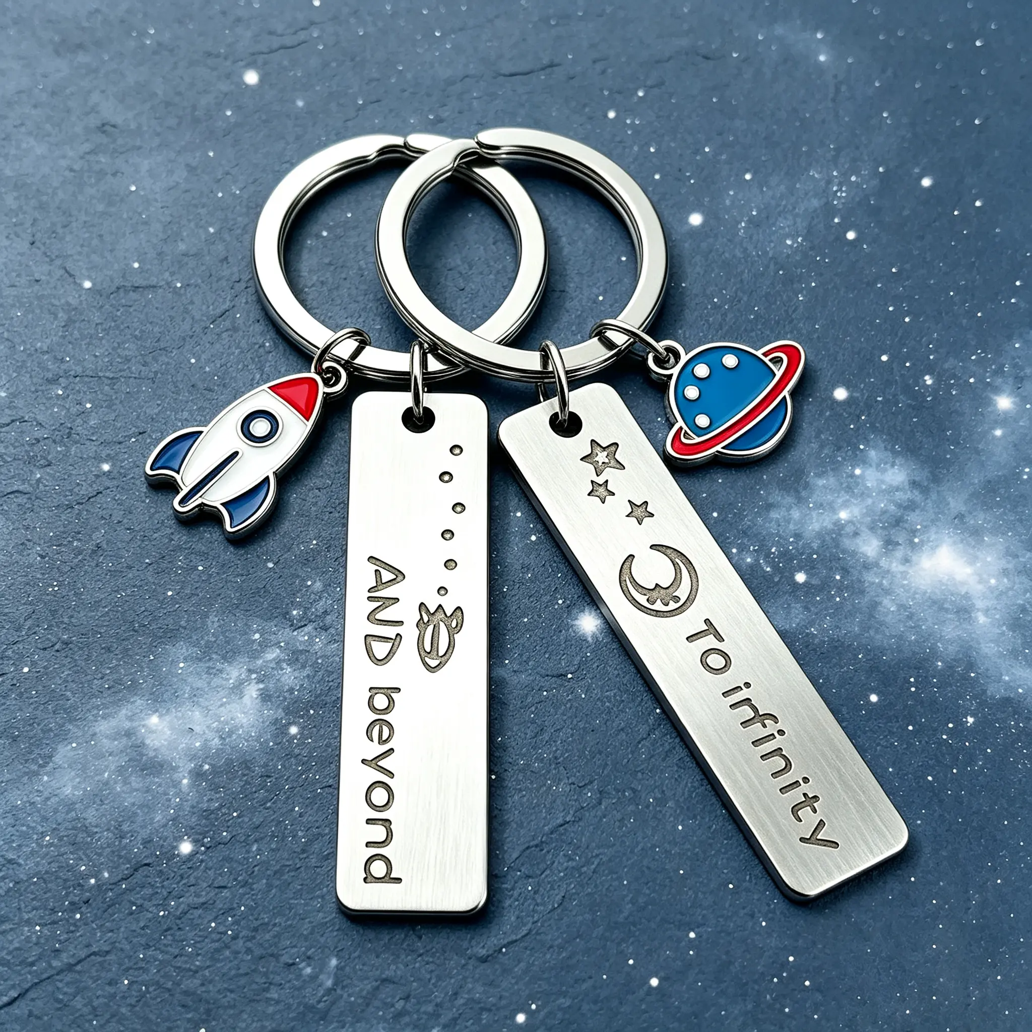 To Infinity and Beyond Couples Keychains Rocket Planet Stainless Steel Matching Key Ring Set Romantic Gift for Boyfriend Girlfriend Anniversary