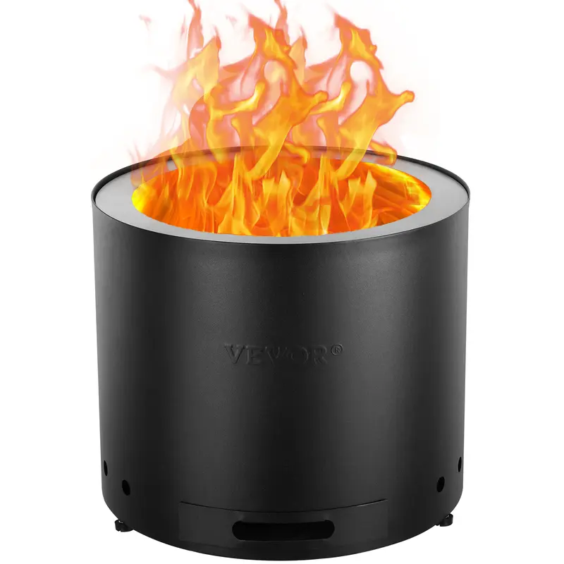 VEVOR Heavy Duty Fire Pit, 15" Diam x 12.6" H SUS430 Stainless Steel Deep Furnace, 1472℉ Outer Wall, Secondary Burn Vent, 3 ft Pads, Removable Ash Tray, Complete Accessories, Portable Wood-Burning Outdoor Fireplace for Patio Camping, Assembly Required