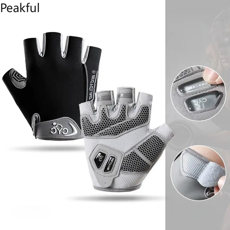 Shock-absorbing Half Finger Bike Gloves, Breathable Non-slip Cycling & Workout Gloves, Lightweight Quick-dry Sports Hand Accessory, ergonomic fit with adjustable strap, great for fitness training, outdoor cycling, gym use and everyday sports scenarios