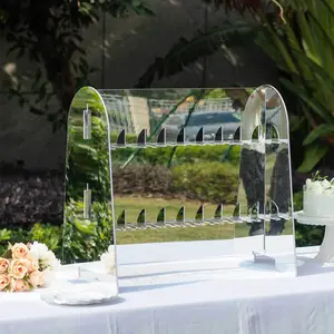 2-Tier Champagne Glass Holder Display Stand Table Top in Silver Mirror Finish - Modern Stemware Rack Cocktail Drink Holder with 18 Hooks for Events & DIY Bars 25"