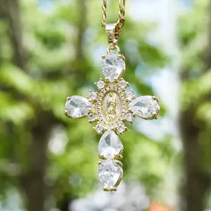 Virgen Mary Cross Necklace - Religious Necklace for Women