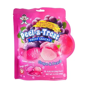 Want Want Peeled Gummy Candy - Grape & Peach Flavors (6 Packs, 156g) - Real Fruit Juice Added