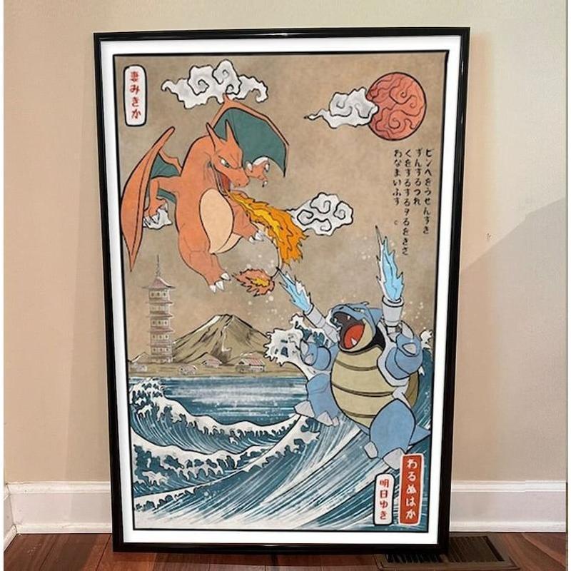 [Sale up to 30%] + [FREE SHIP] + [NO FRAME] Charizard vs Blastoise Wall Art, Vintage Gift Fan Anime Decoration Movie Cartoon Poster, Decor Room Home Artistic Print Photo Idea