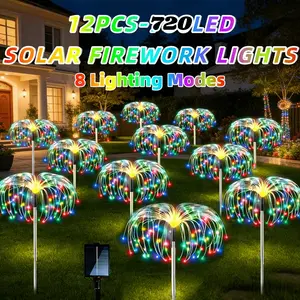 12 Pack Solar Garden Lights Outdoor, Twinkling Firework Lights Decorative 8 Modes, Outdoor Waterproof Solar Starburst Light for Outside Yard Pathway Garden Decor, Warm White