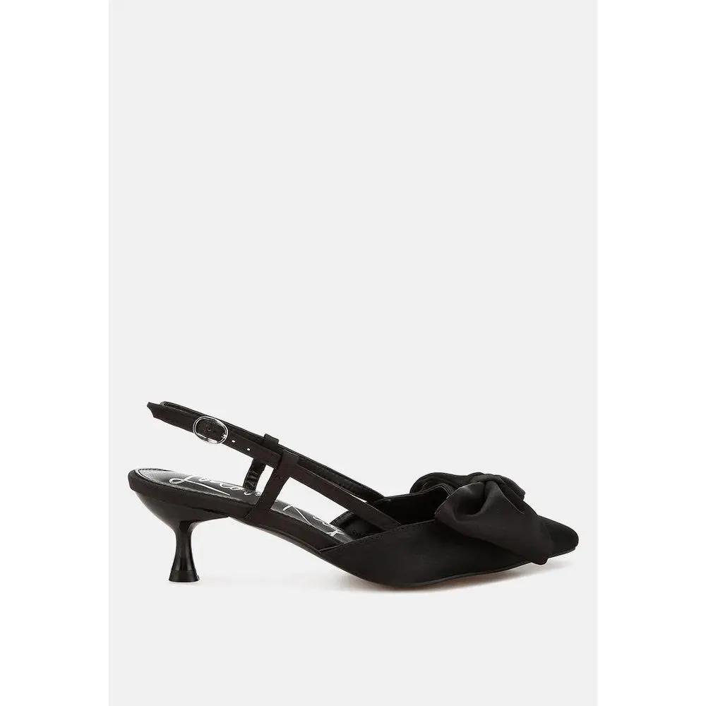 London Rag Womens Okshak Satin Bow Slingback Sandals 8, Comfortable Heels, Pointed Toe, Classic, Everyday, Slingback Women's Sandals, Bow Motif Women's Sandals