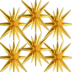 PartyWoo Metallic Shining Gold Star Foil Balloons, 6pcs 22-Inch Spike Explosion Mylar Balloons for Graduation, Birthday, Wedding Party Decorations