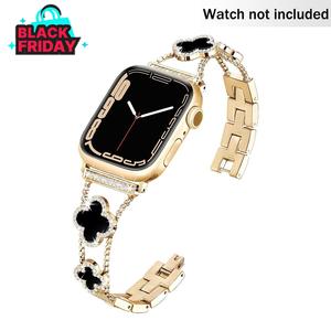 BUREI Black Shell Clover Slim Metal Bracelet for iWatch (Band Only)  - Business & Dressy Strap Compatible Series 1-11/SE/SE2/Ultra/Ultra2 (38-49mm) Women (Watch Not Included) #TikTokShopBlackFriday