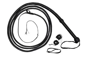 Handmade Black Leather Bullwhip – 6ft to 14ft Professional Crack Whip for Tricks, Rodeo & Cosplay