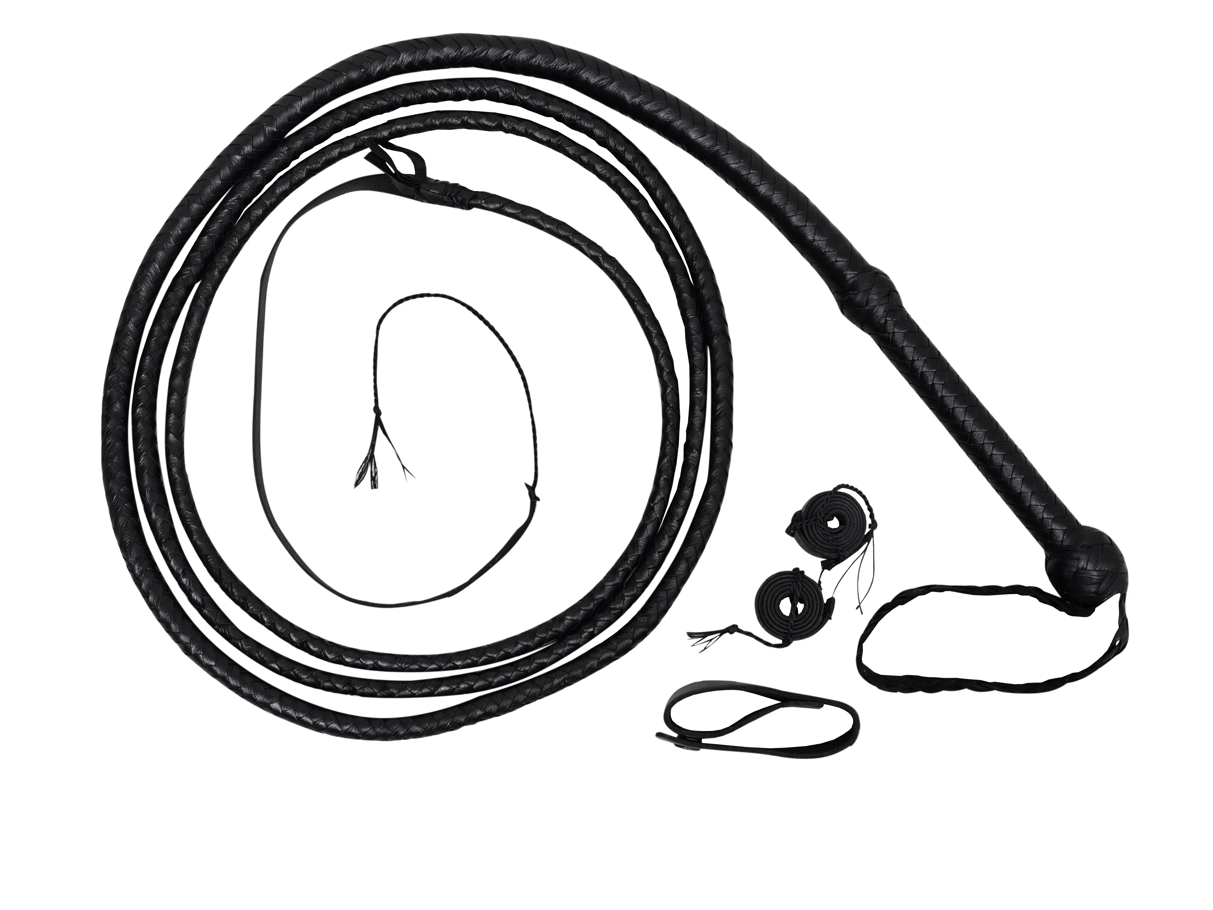 Handmade Black Leather Bullwhip – 6ft to 14ft Professional Crack Whip for Tricks, Rodeo & Cosplay