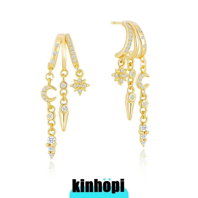 KINHOPI Triple Dangling Huggie Earrings for Women Trendy Dangle Drop Chain Earrings Perfect Gift All-Day Wear