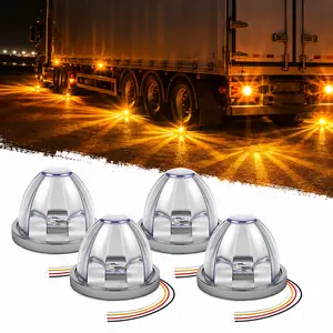 4PCS LED Watermelon Marker Lights Dual-Color Steady Glow & Strobe Modes Watermelon-Shaped Side Marker Clearance Tail Top Cap Roof Turn Signal Brake Under Glow Chassis Lights for Trailer Truck Semi-Trailer Heavy-Duty Truck Lorry Bus Van Pickup