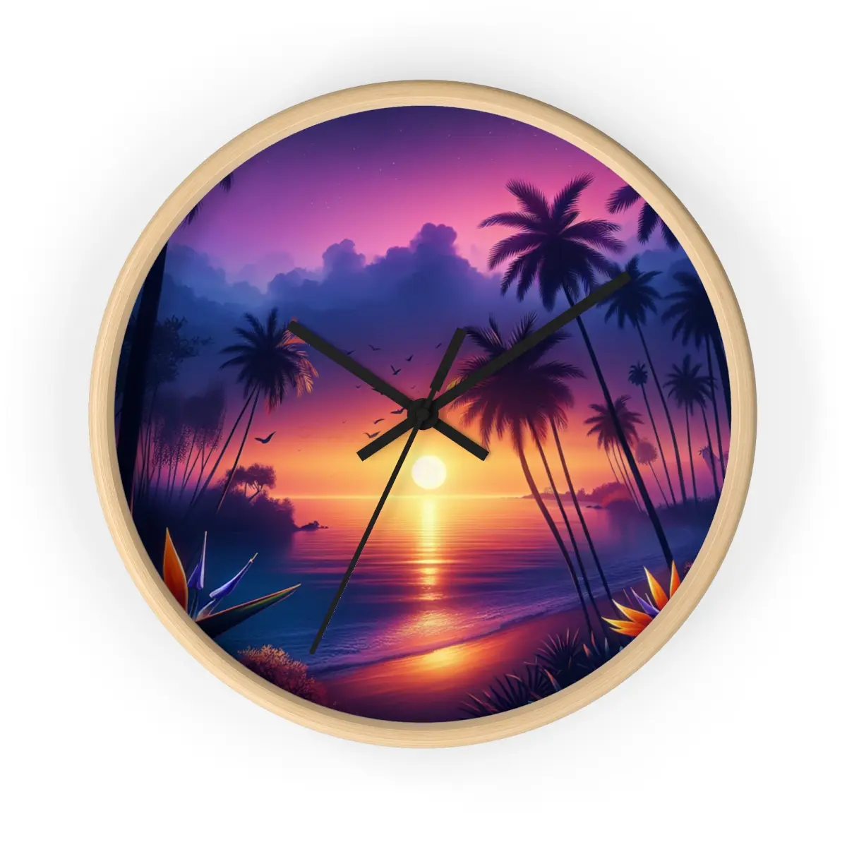 "Paradise's Dusk Symphony" - Tropical Beach at Sunset 10" Wall Art Clock