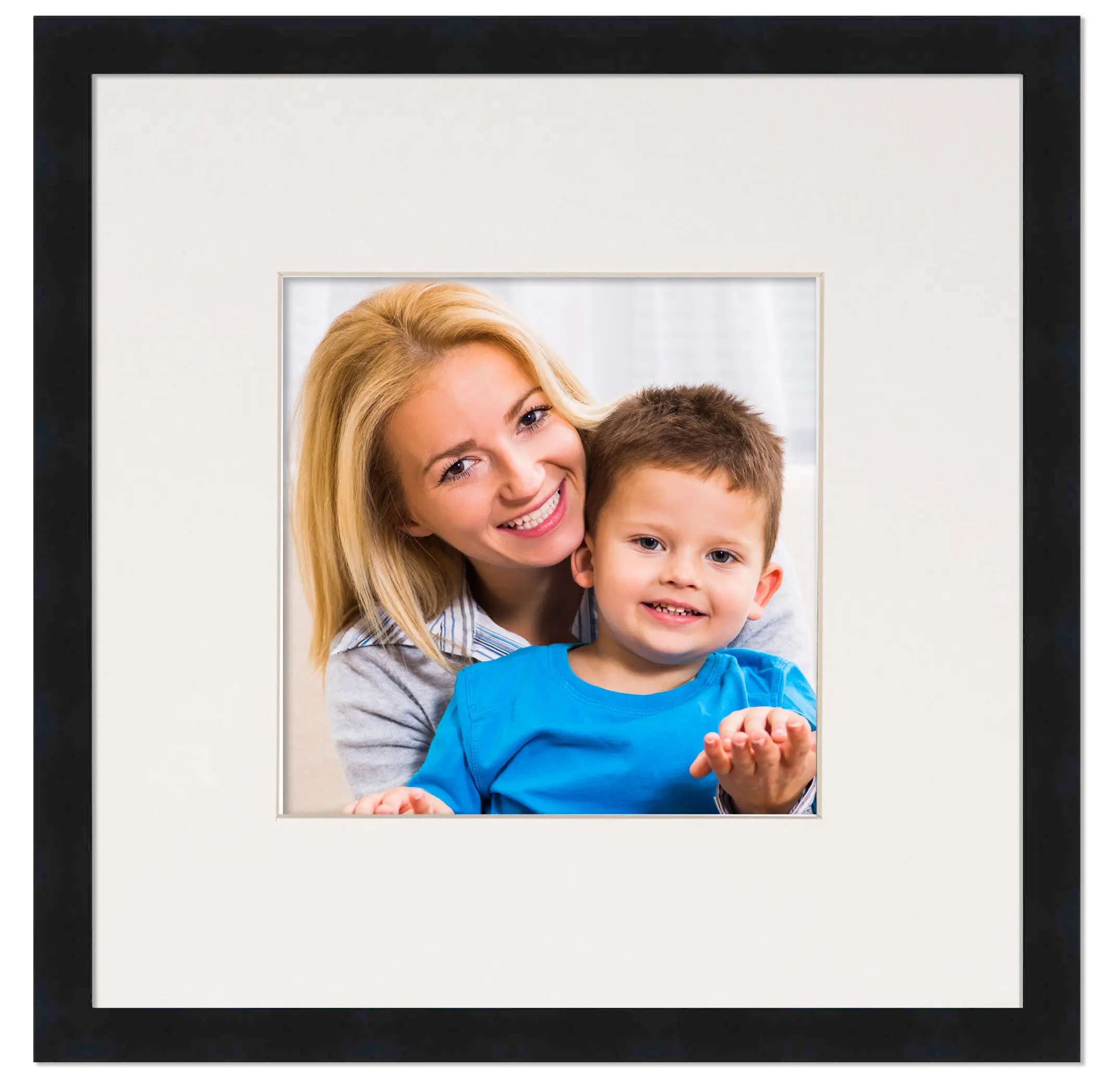 7x7 Frame with Mat - Black 10x10 Frame Wood Made to Display Print or Poster Measuring 7 x 7 Inches with White Photo Mat