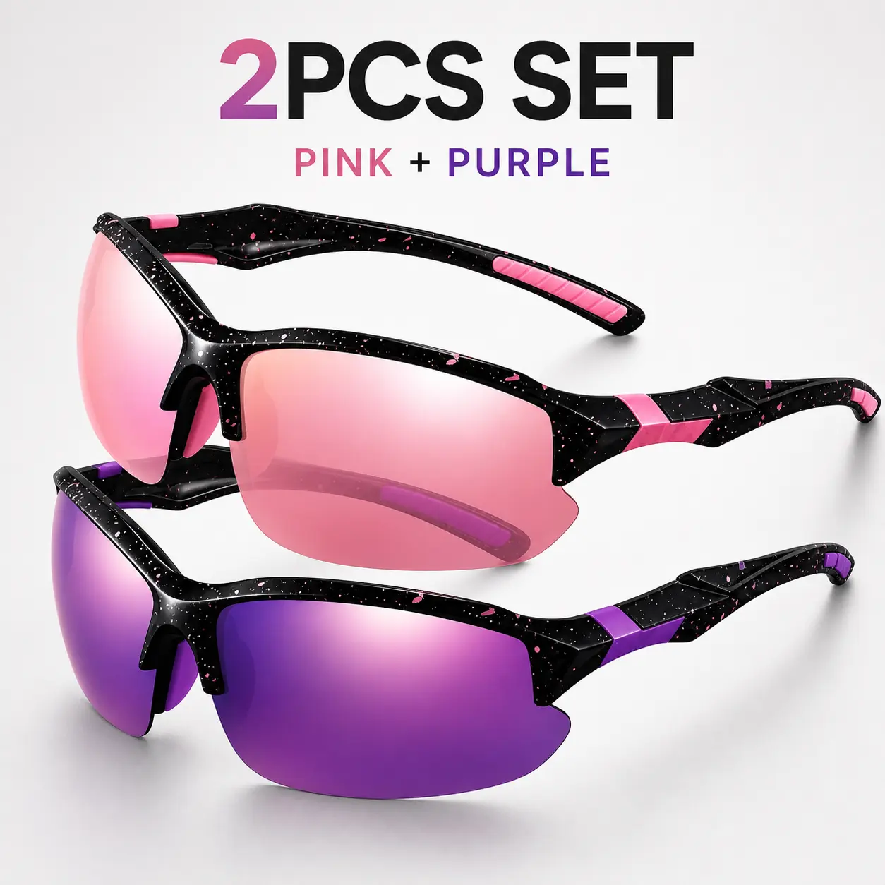 2PCS/1pc Trendy Women’s Semi-Rimless Glasses, Purple & Pink Colorful TAC Lenses, Lightweight Fashion Eyewear for Everyday Style