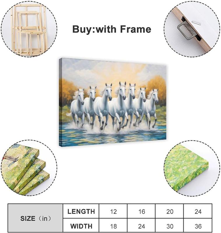 Seven White Horses Canvas Poster Wall Art Decor Vastu Print Picture for Office Room Decoration Frame-style Frame-style08x12inch(20x30cm)
