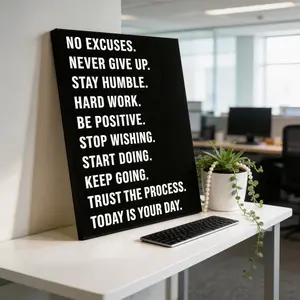 Motivational Canvas Wall Art "No Excuses" Inspirational Quotes Framed Poster Modern Office & Home Gym Decor, Positive Quotes Wall Decor for Bedroom, 12x16 Minimalist Black Canvas Art Gift for Entrepreneurs
