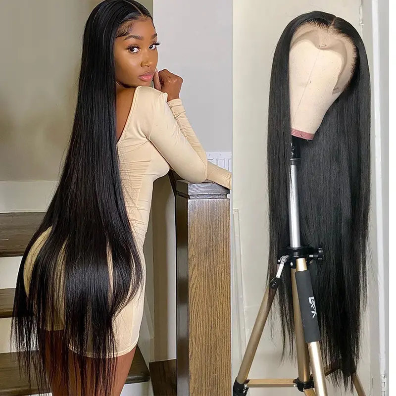 YESWIGS Women's Smooth Long Straight Virgin Human Hair Full Lace Front Wig - 13x4/13x6 HD Lace, Glueless Wear And Go, PreCut, PrePlucked, PreBleached Tiny Knots, 180% Density, Natural Look, Beginner Friendly, Bleachable/Dyeable/Restyleable