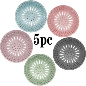 5-Piece Bathroom Sink Drain Filter Set, Hair Catcher Shower Drain Cover Protector, Flexible Tpr Material, Multiple Colors, 5-Color Options