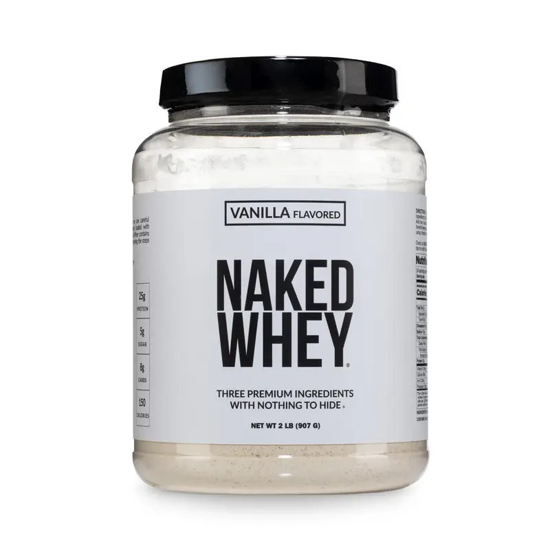 Naked Whey Vanilla Protein Powder - 2LB Grass-Fed, Non-GMO, No Additives, 25g Protein, 5.9g BCAAs - Only 3 Ingredients