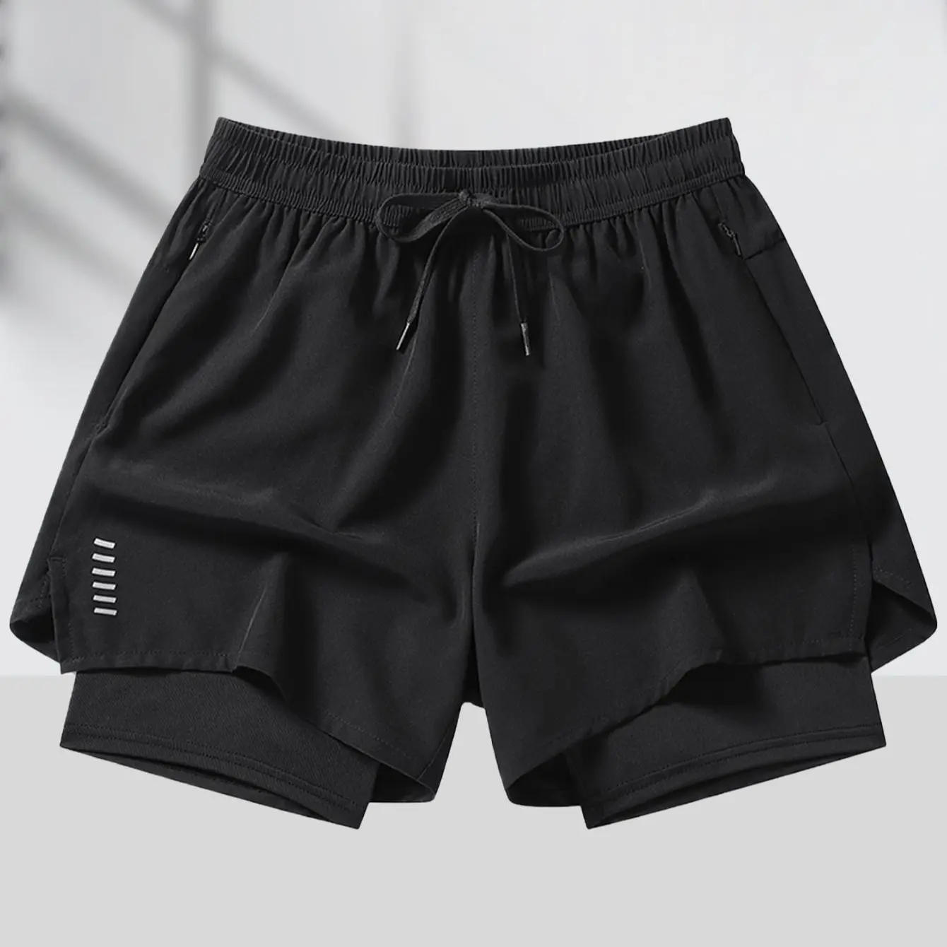 Boys’ athletic shorts — running shorts for the gym training; 3-inch inseam boys’ shorts; boys’ faux two-piece 2-in-1 shorts