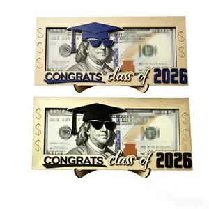 2026 Graduation Wooden Cash Gift Holder Frame, Unique Keepsake Display Stand for High School Grads, Party Tabletop Decoration & Milestone Souvenir-YYA (2 Blue & Black Sets)